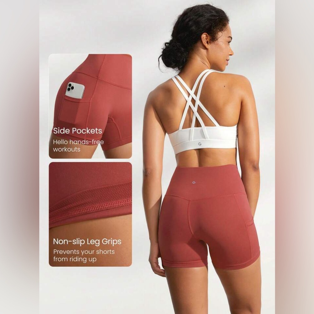Glowmode 4.3" FeatherFit Anti-Slip Pocket Women’s High-Rise Athletic Bike Shorts - Picture 15 of 16